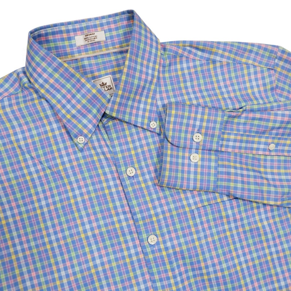 PETER MILLAR‎ Men's M Multicolor Plaid Nanoluxe Button Down Shirt Dress Shirt